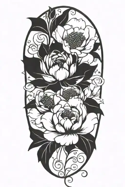 Continuous vine, wrapping, roses, daisies, lotuses, forget me nots, and peonies, simple tattoo design idea