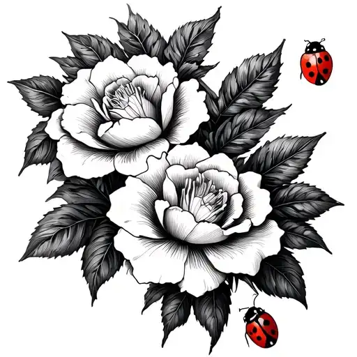 gardenia and lady bugs tattoo design idea