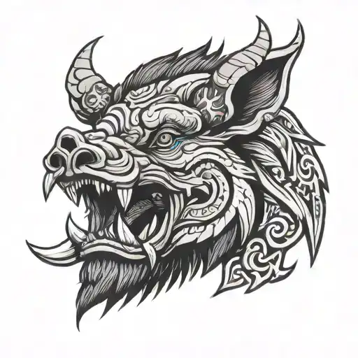 warior boar head tattoo design idea