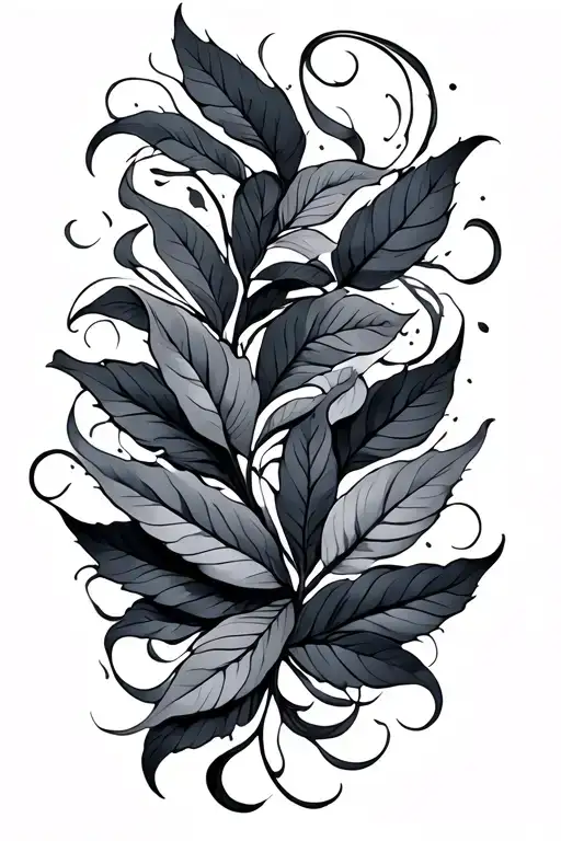 wind minimal tattoo with blowing leaves tattoo design idea