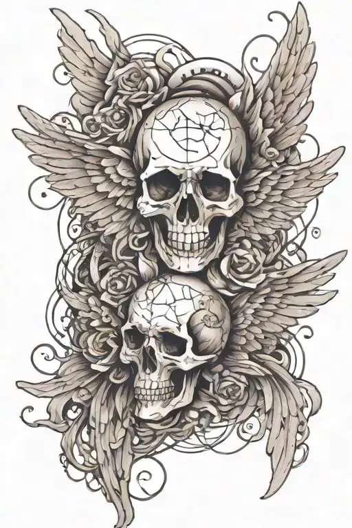 memento mori forearm sleeve tattoo two fingers angels flying tattoo design idea