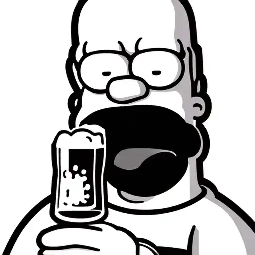 Line art outline of Homer Simpson at moes pub at the bar. drinking duff beer Simple clean outline. tattoo design idea