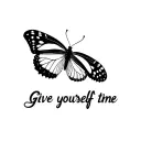 a picture of a caterpillar turning into a butterfly, with the inscription below: Give yourself time tattoo design idea