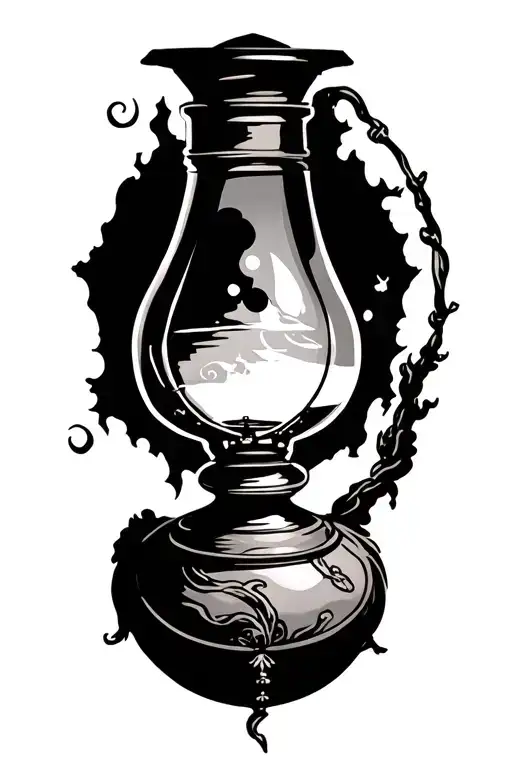 oil lamp and the bottom moon tattoo design idea