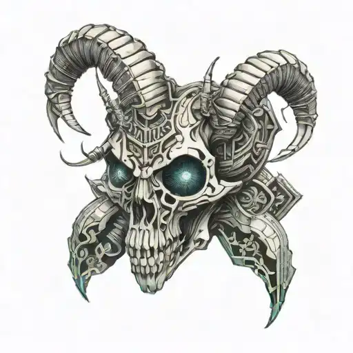 goat skull with horns in elongated cyber style tattoo tattoo design idea