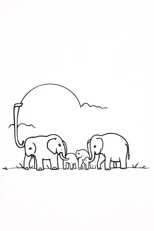 elephant mom and 4 elephant babies tattoo design idea