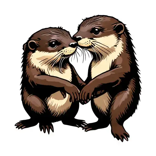 pair of otters holding hands  tattoo design idea