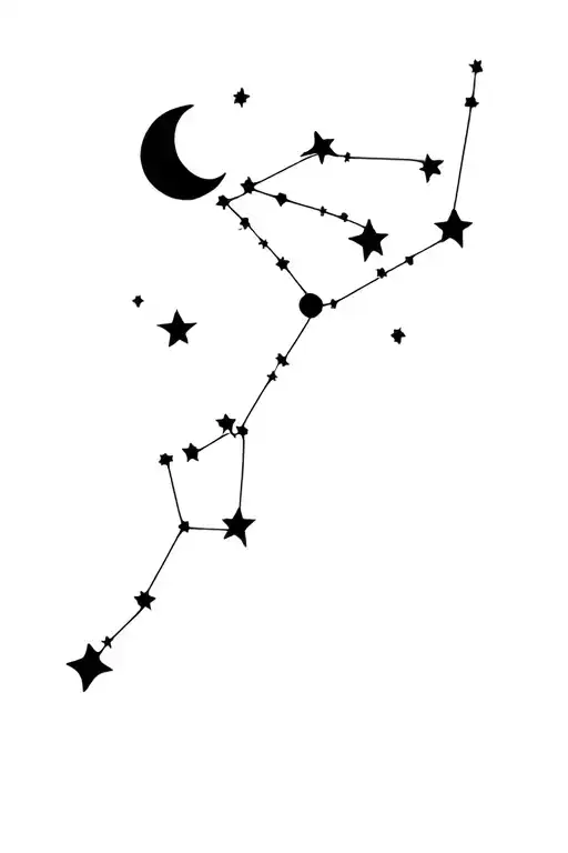 Leo constellation in the sky with stars and moon tattoo design idea