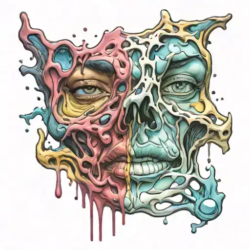 Melting Face with doubled features lightly tattoo design idea