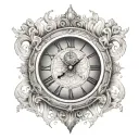 , sand clock face, Roman numerals surrounded tattoo design idea