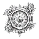 , sand clock face, Roman numerals surrounded tattoo design idea