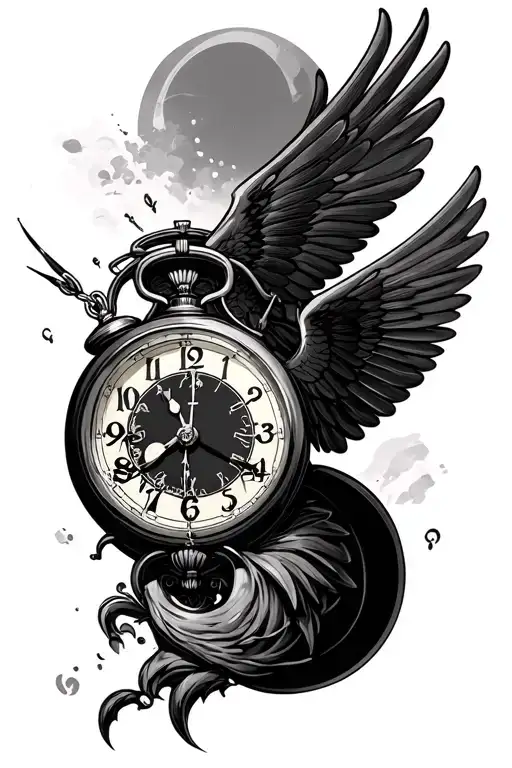 flying bullet clock tattoo design idea