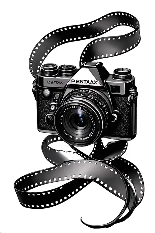 pentax 35mm Camera with film intertwined tattoo design idea