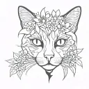 cat with third eye, gemini, flowers tattoo design idea