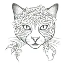 cat with third eye, gemini, flowers tattoo design idea