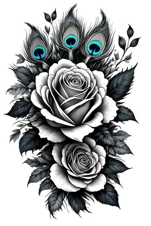 peacock roses tattoo design idea
