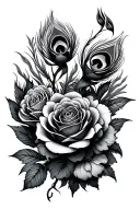peacock roses tattoo design idea
