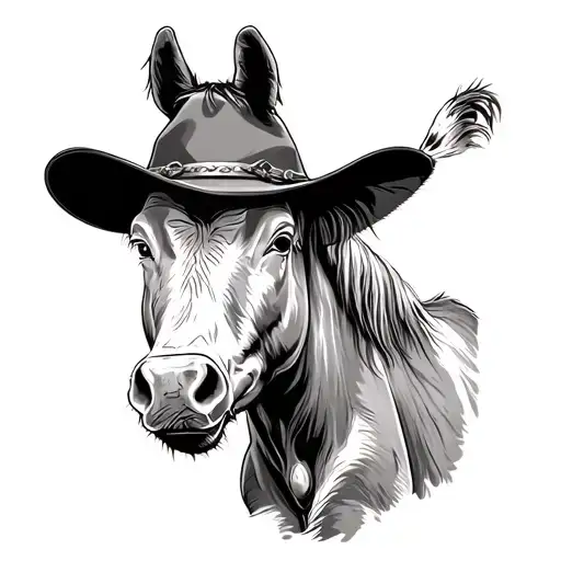donkey, horse, cow, chicken, pig, barn, country farm horseshoe black and white cowboy hat sceen tattoo design idea