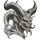 Demon with awesome big horns bahamut head tattoo design idea