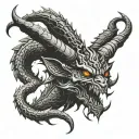 Demon with awesome big horns bahamut head tattoo design idea