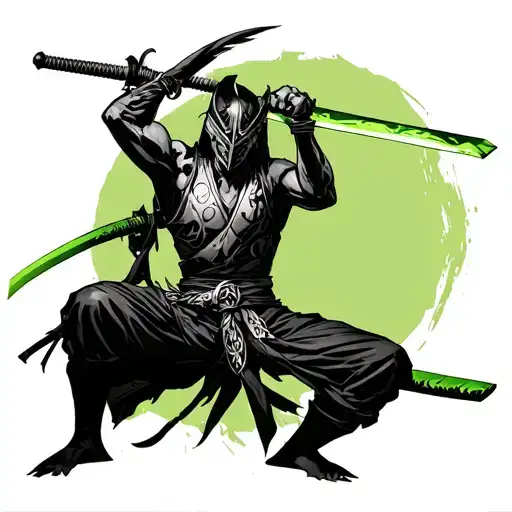 tekken 4 yoshimitsu doing the flea stance, sitting on green sword tattoo design idea