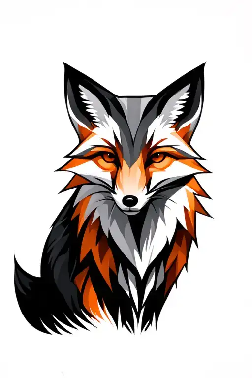 A minimalist fox tattoo design symbolizing cleverness and intelligence. The fox is sleek and cunning, drawn in clean geo tattoo design idea