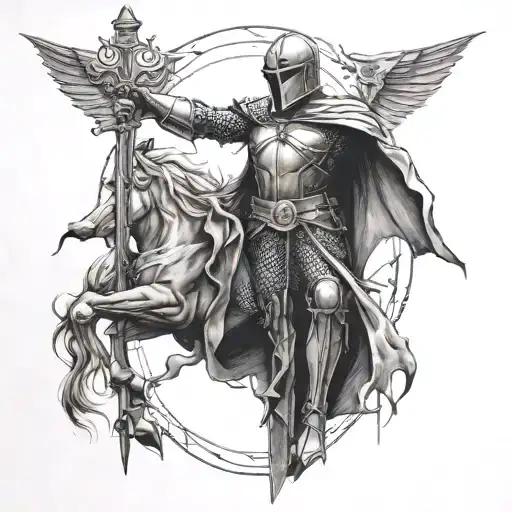 Knight on the Crucifixion tattoo design idea