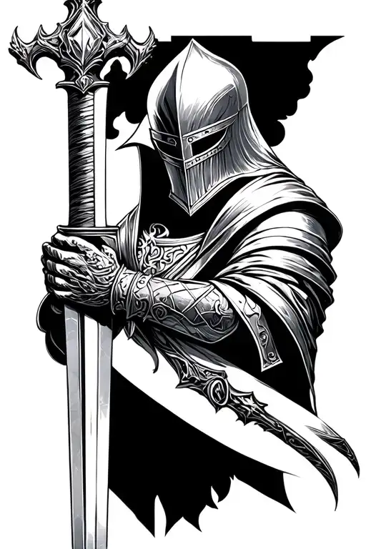knight with sword pointed down  tattoo design idea
