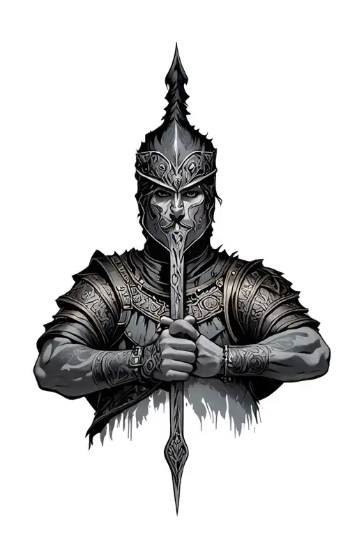 Eir holding a Warrior Soldier tattoo design idea