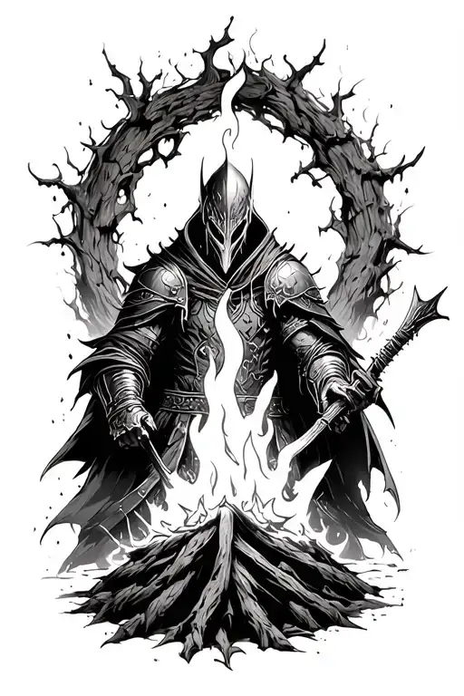Dark souls bonfire and artorias  tattoo design idea