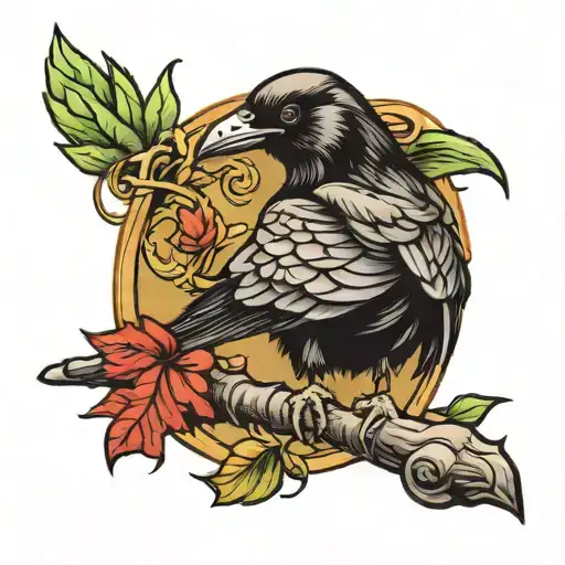 neo trad crow perched tattoo design idea