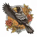 neo trad crow perched tattoo design idea