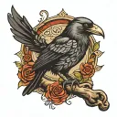 neo trad crow perched tattoo design idea