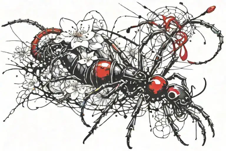 Japanese cherry blossom with centipede and a spider tattoo design idea