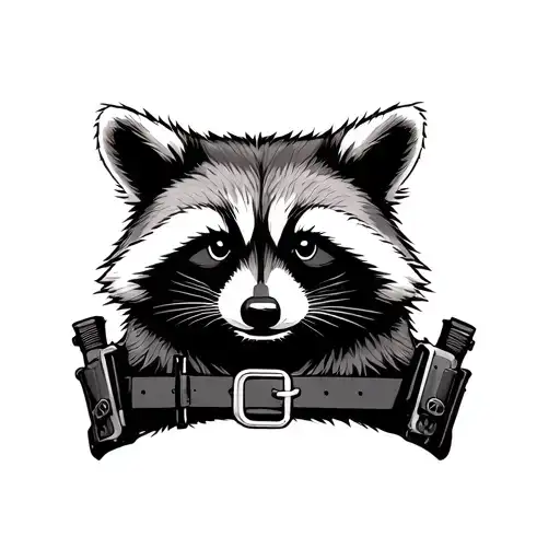 raccoon with gun belt and holsters tattoo design idea