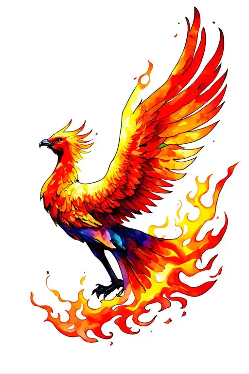 Phoenix rising from flames tattoo design idea