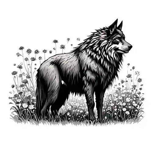 odin Oskar heidi standing sideways in wildflowers tattoo design idea
