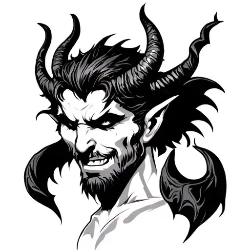 attractive alpha male devil with good positive vibe tattoo design idea