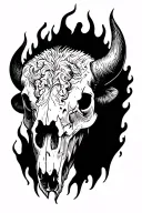 bison skull burning tattoo design idea