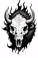 bison skull burning tattoo design idea