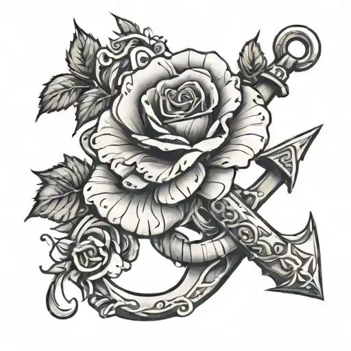 number 3, red rose, vessel anchor connected tattoo design idea