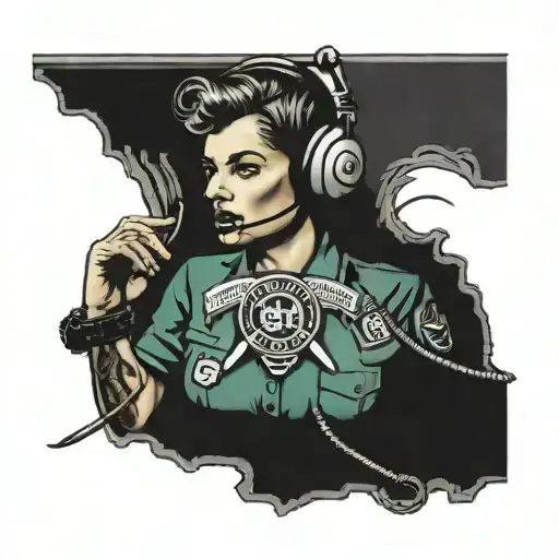 911 dispatch, 405 area code, headset, police, fire, ems tattoo design idea