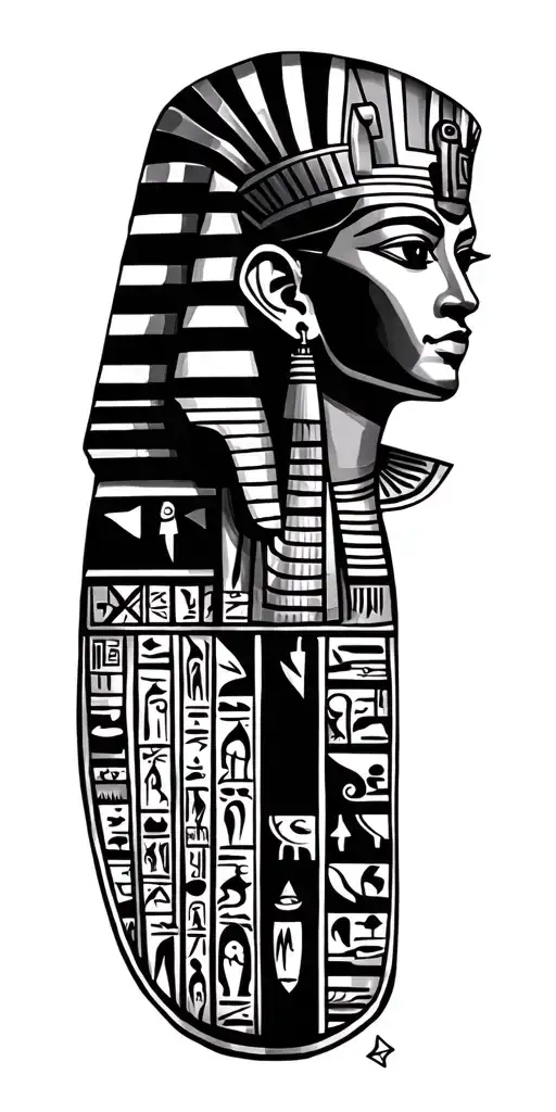 Egyptian pharaoh with hieroglyphics placed tattoo design idea