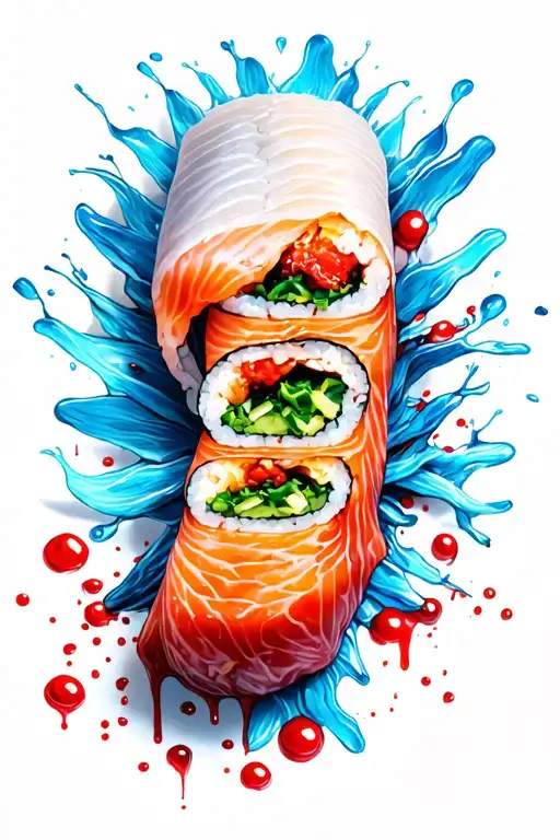 sushi made with body parts, bloody tattoo design idea