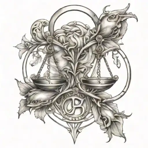 Libra and Pisces Zodiac symbol intertwined tattoo design idea