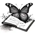 "Let it be, then let it go" A butterfly flying out of a torn journal page, as if the words are being released. The page has “let it be” written on i tattoo design idea