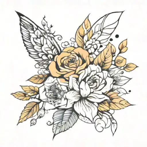 florals and geometric tattoo design idea