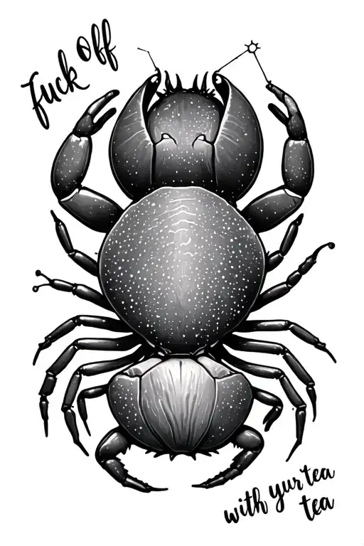 coconut hermit crab constellation with words fuck off with your tea dainty tattoo design idea