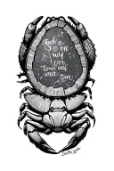 coconut hermit crab constellation with words fuck off with your tea dainty tattoo design idea