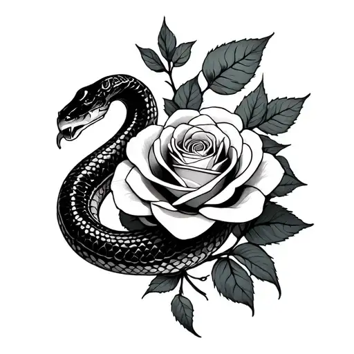 snake and rose intertwined tattoo design idea